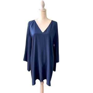 Lavender Brown 100% Silk Blue V-Neck Above The Knee Cocktail Dress Sz Medium